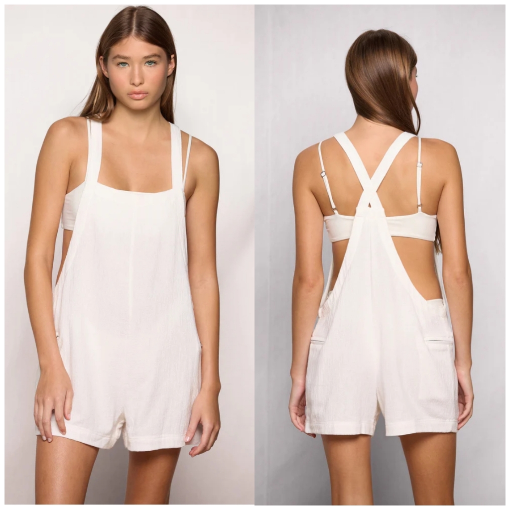 Mikoh Cream Short Overalls Romper